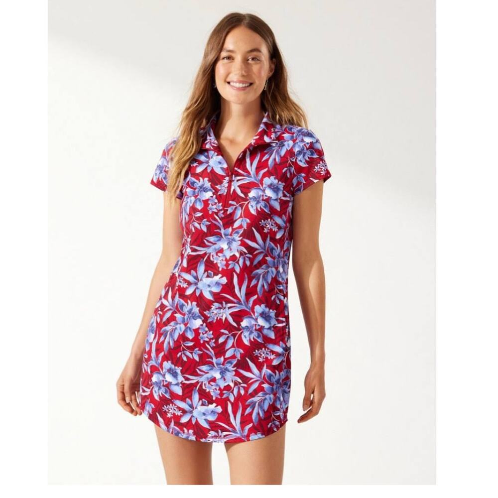 Tommy Bahama Aubrey Red Floral Flirtini IslandZone Cap Sleeve mini Dress S
